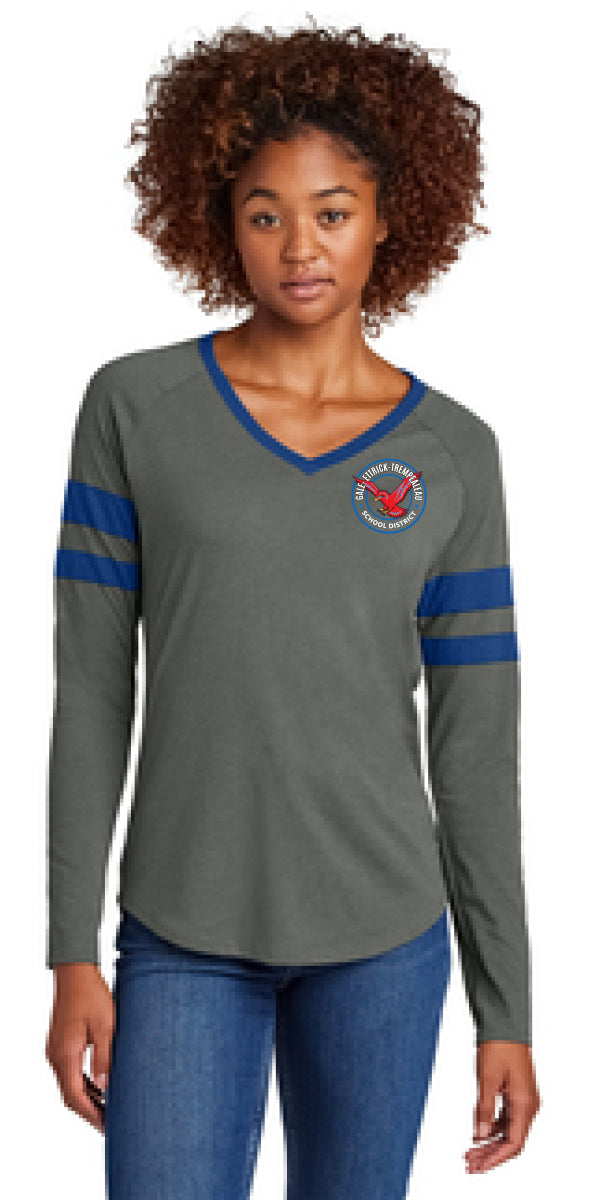 G-E-T Sport-Tek® Women's Halftime Stripe Long Sleeve V-Neck Tee